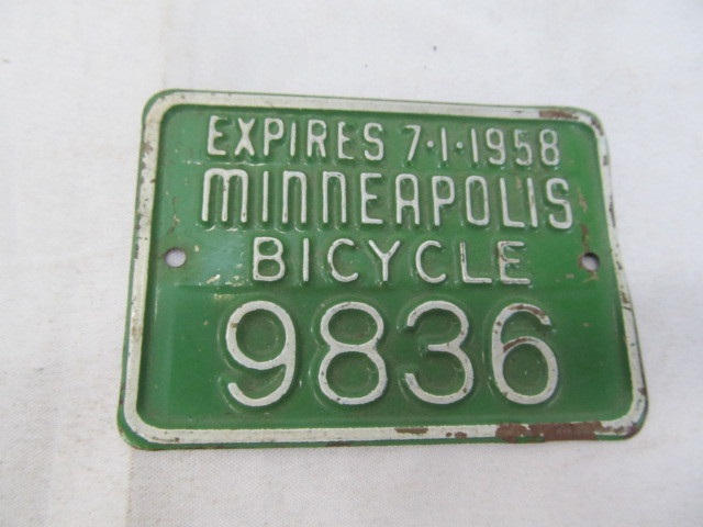 lot 126 image: 1958 Minneapolis Bicycle License Plate