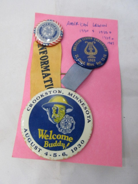 lot 130 image: Lot of 5 American Legion Pinbacks - 1930, 1933, 1924, 1947
