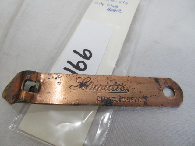 lot 166 image: Rare Copper Schmidts City Club Bottle Opener