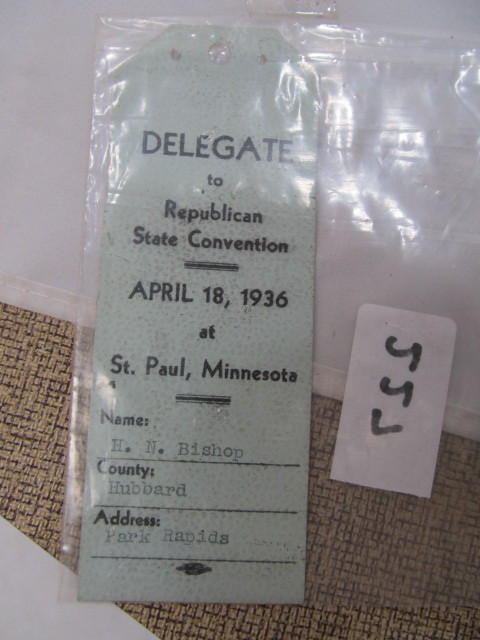 lot 227 image: 1936 MN Delegate State Convention PassTicket