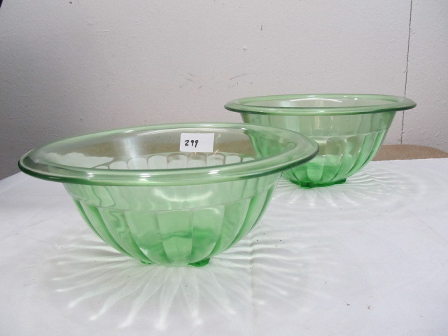 lot 299 image: Ribbed Green Glass Mixing Bowls