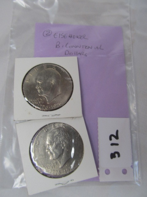 lot 312 image: Lot of 2 Bicentennials 1976 Silver Dollars