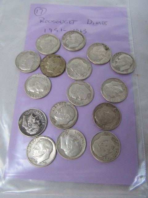 lot 318 image: All Silver Roosevelts 1951-1963 Dimes