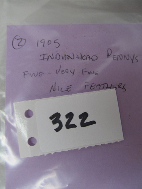 lot 322 image: Lot of 2 Indianheads 1905 Pennies
