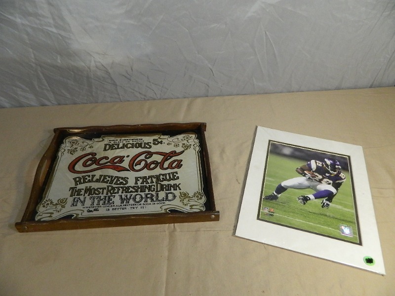 lot 17 image: Coca Cola Mirrored Tray and Vikings Picture