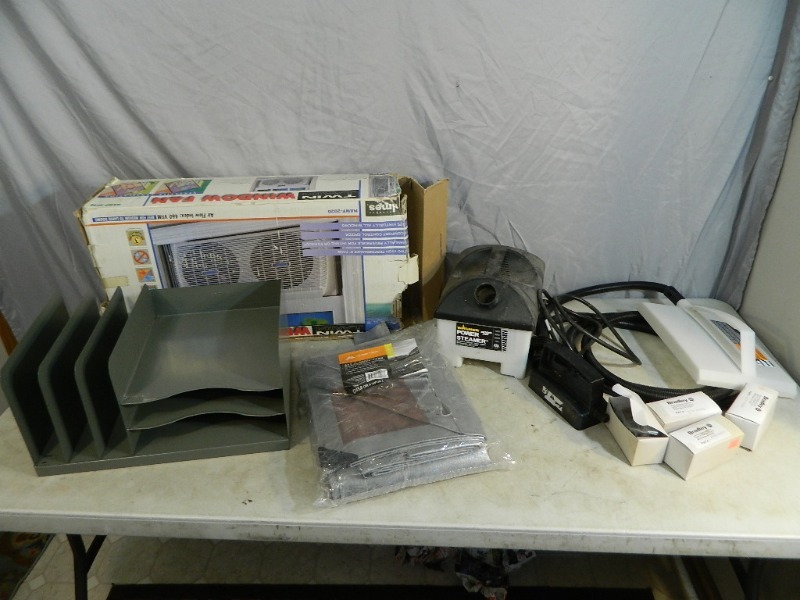 lot 61 image: Window Fan, Steamer, Tarp, Etc