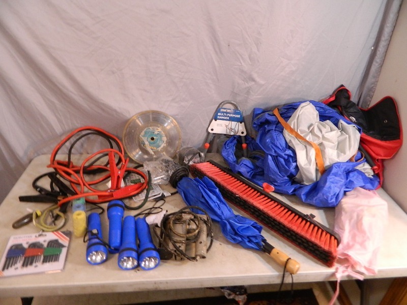 lot 64 image: Tent, Jumper Cables, Tools, Etc