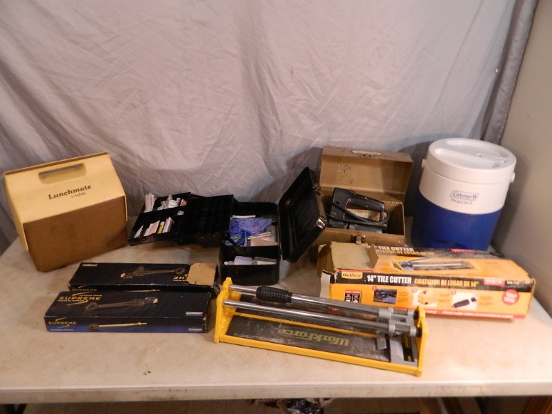 lot 66 image: Tile Cutter, First Aid Kit, and More