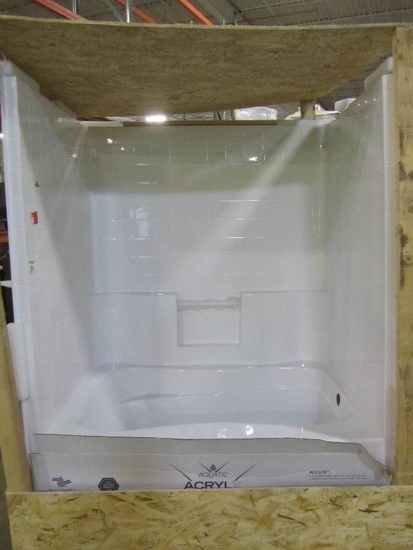 lot 7 image: Aquatic Everyday 60 in. x 32 in. x 72 in. Right Drain 1-Piece Bath and Shower Kit in White UPDATED