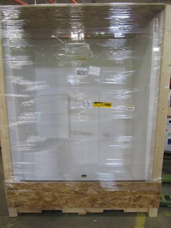 lot 8 image: Aquatic Everyday 60 in. x 36 in. x 76 in. Center Drain Left Seat 1-Piece Shower Stall in White