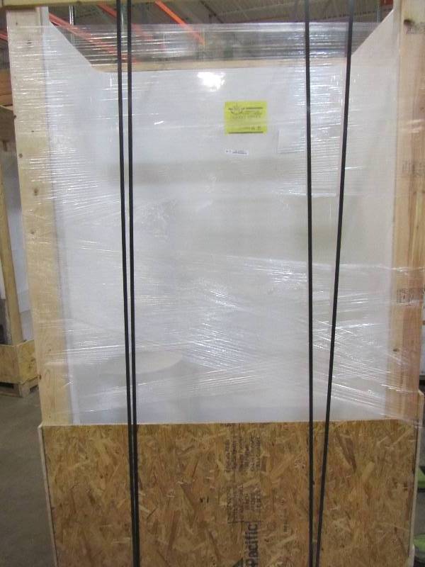 lot 10 image: Aquatic 48 in x 32 in x 72 in  white shower stall 1 seat center drain