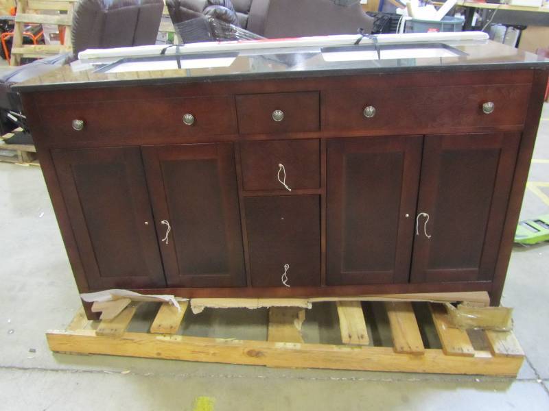 lot 20 image: Pegasus Austen 60 in. Vanity in Dark Cherry with Granite Vanity Top in Black