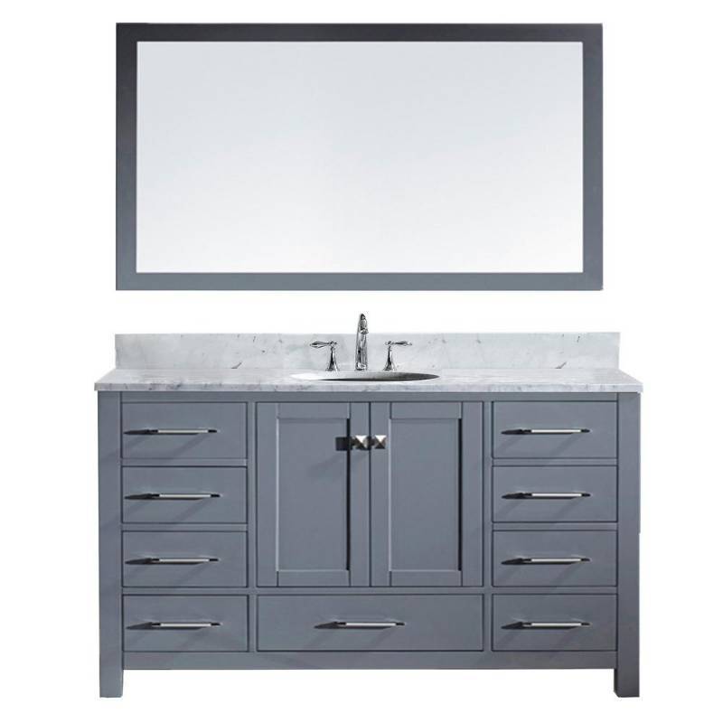 lot 18 image: Virtu USA Caroline Avenue 60 in. W x 36 in. H Vanity in Gray with Marble Vanity Top in White with White Round Basin
