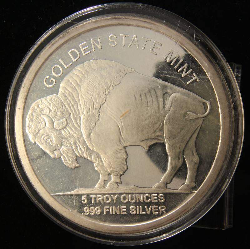 5 TROY OZ. .999 FINE SILVER INDIAN BUFFALO ROUND IN AIRTITE