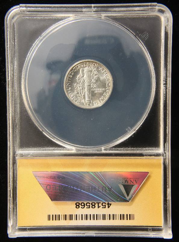 1943 MERCURY SILVER DIME MS65 ANACS