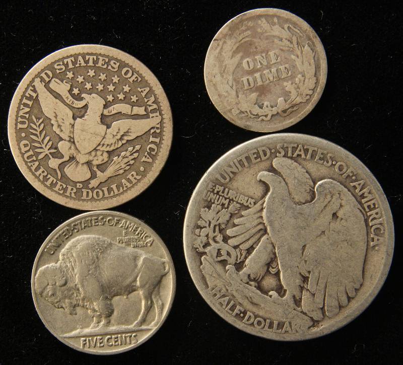 GROUP OF 4 DIFFERENT TYPE COINS AS PICTURED