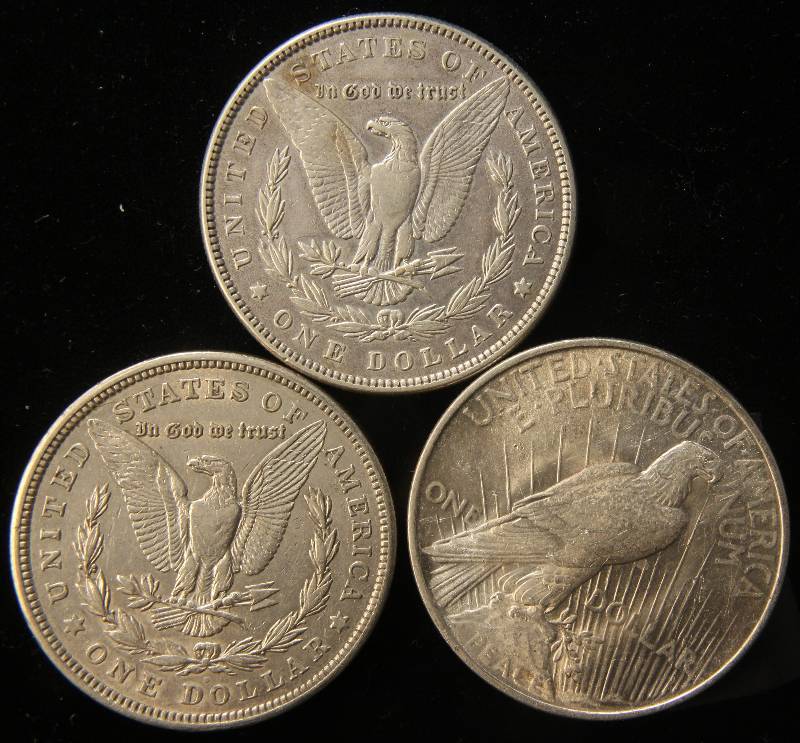 3 SILVER DOLLARS 1886, 1921, 1922 XF-AU
