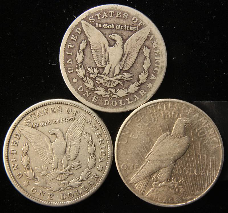 3 SILVER DOLLARS 1899-O, 1921, 1922-D