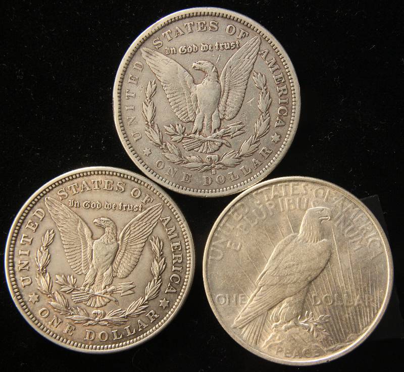 3 SILVER DOLLARS 1879-S 1921, 1922-D