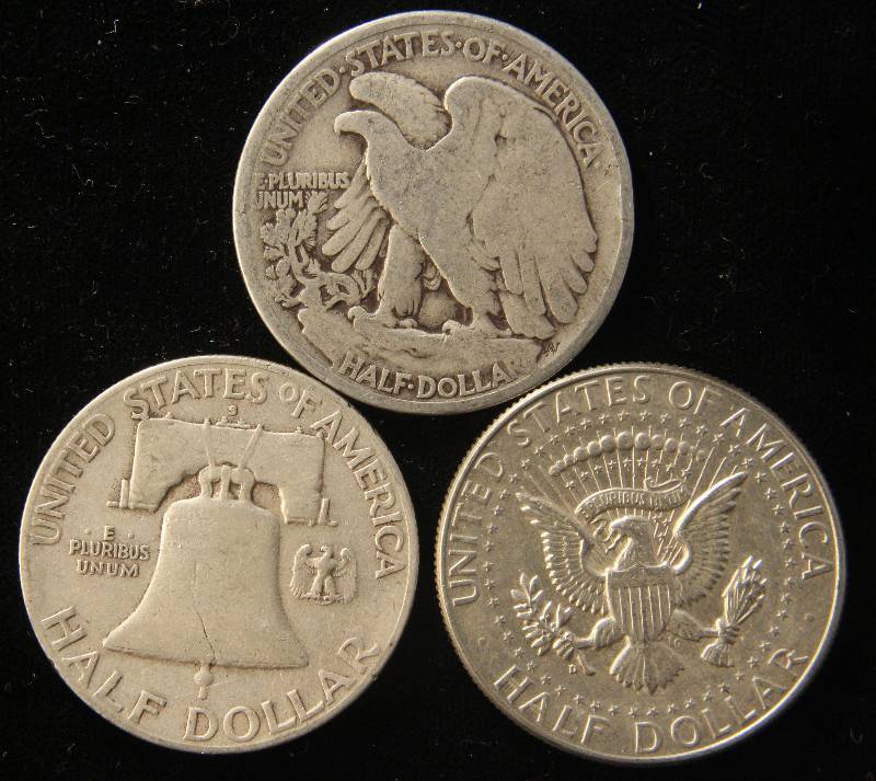 GROUP OF 3 SILVER HALF DOLLARS 1936, 1949-S, 1964-D