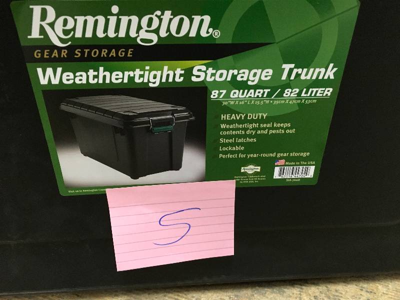 lot 5 image: Official Remington 87.4 QT Watertight Storage Trunk BlackGreen