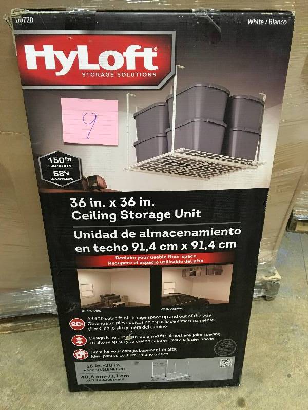lot 9 image: Hyloft 36in. W x 36in. D Adjustable Hieght Garage Ceiling Storage Unit not used