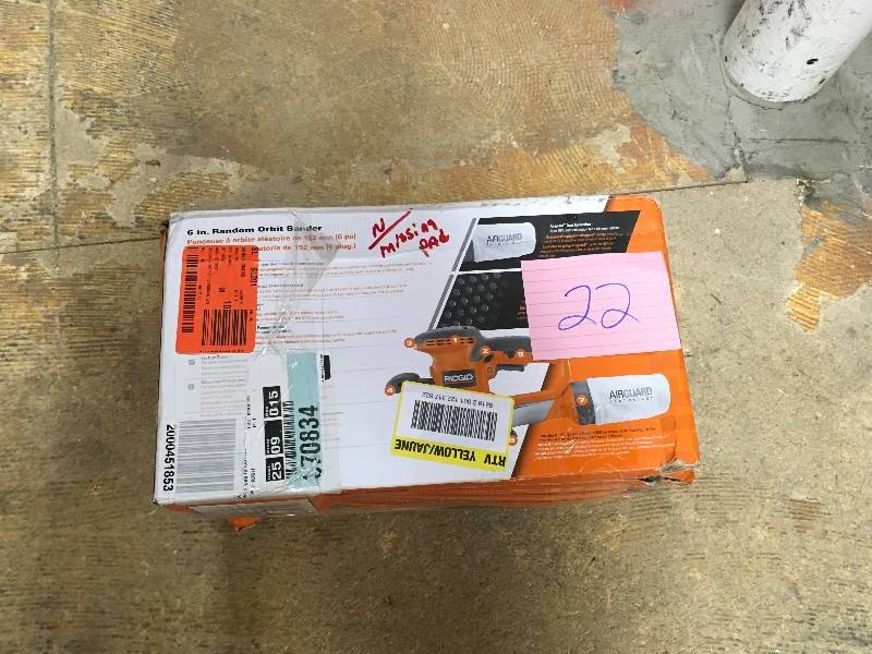 lot 22 image: Ridgid 5 in. Random Orbital Sander with Air Guard Technology used in good working condition