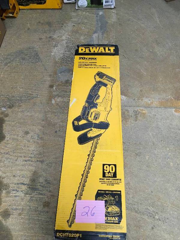 lot 26 image: DeWalt 22in. 20-Volt Max Lithium-Ion Cordless Hedge Trimmer with 5.0Ah Battery and Charger not used