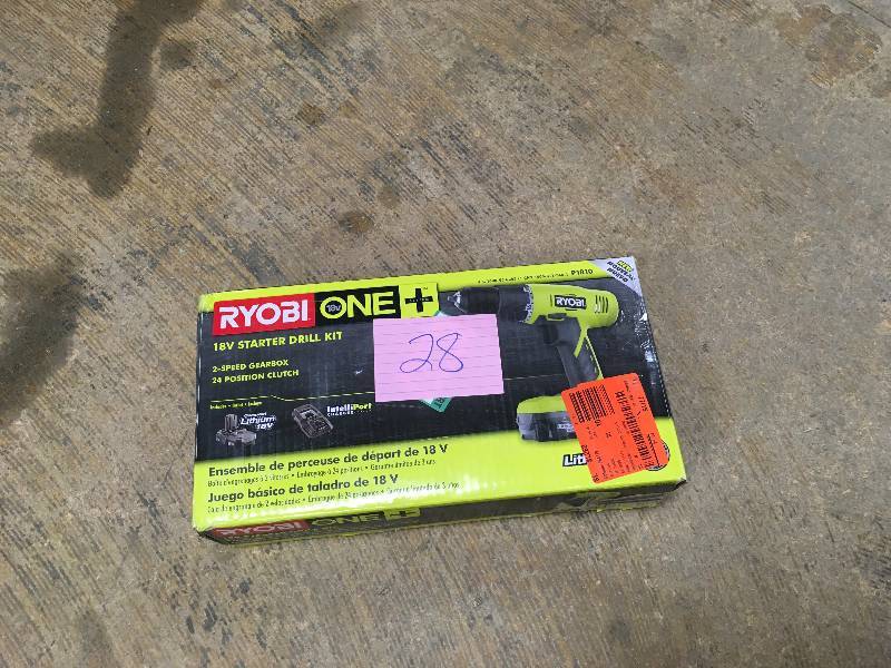lot 28 image: Ryobi One 18 -Volt Stater Drill Kit used in very good condition