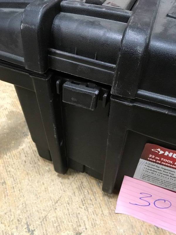 lot 30 image: Husky 22 in. Tool Box missing one  Metal Latch Black