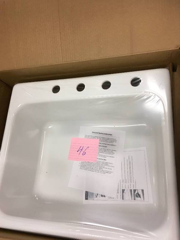 lot 46 image: Glacier Bay Inverness Drop-In Acrylic 25 in. 4 Hole Singlr Bowel Kitchen Sink in White not used