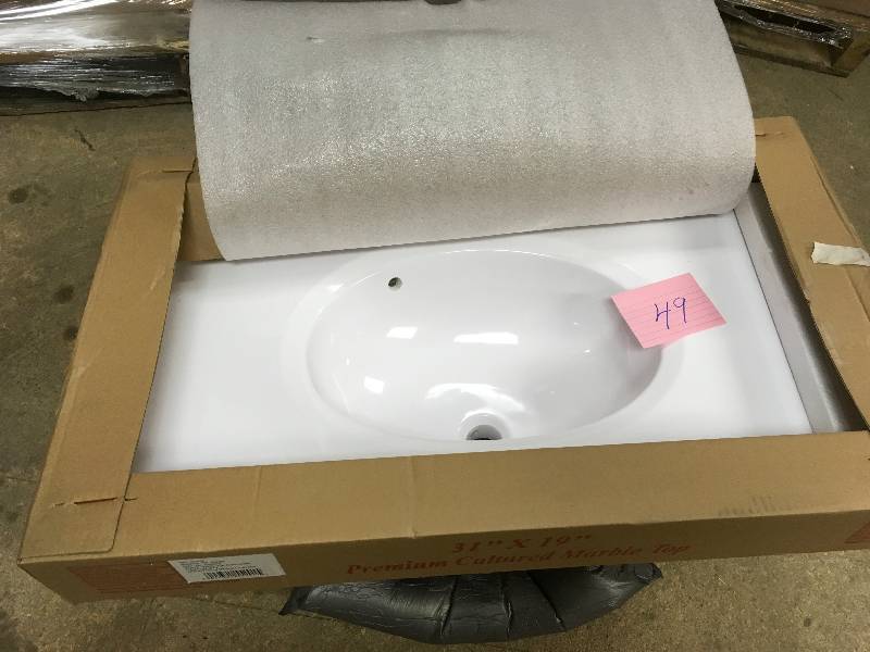 lot 49 image: Design House 31 in. Cultured Marble Vanity Top in Solid White with Basin not used