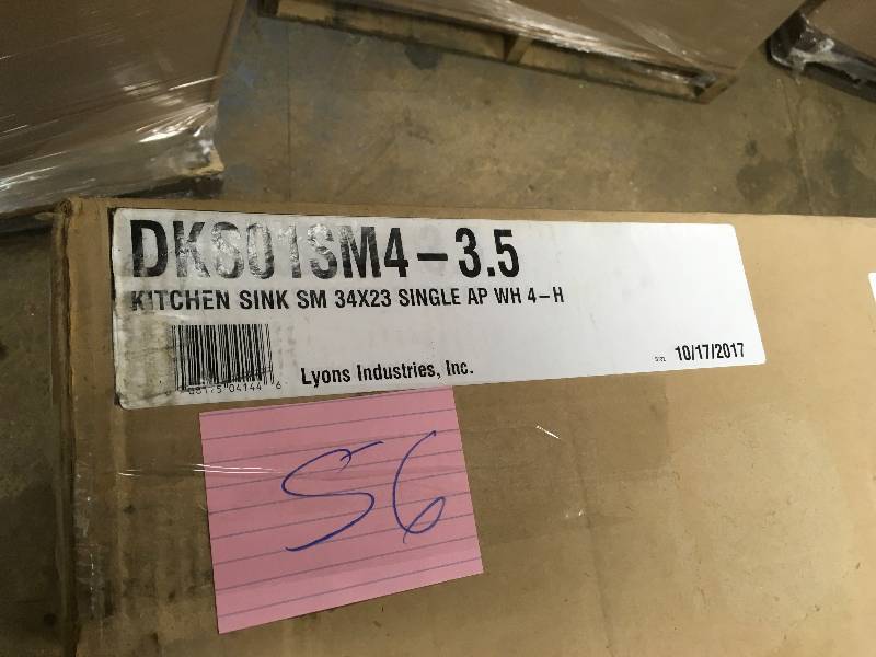 lot 56 image: Lyons DKS01SM4-3.5 Simplicty 34x25 Apron Topmount 4 Hole Kitchen Sink