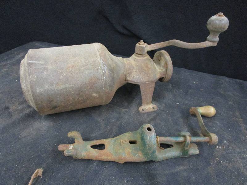 lot 138 image: Wall Coffee Grinder and Old #2 Jar Top Crank