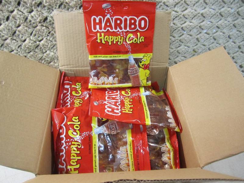 lot 121 image: Box of 12 Bags Haribo Happy Cola Gu...