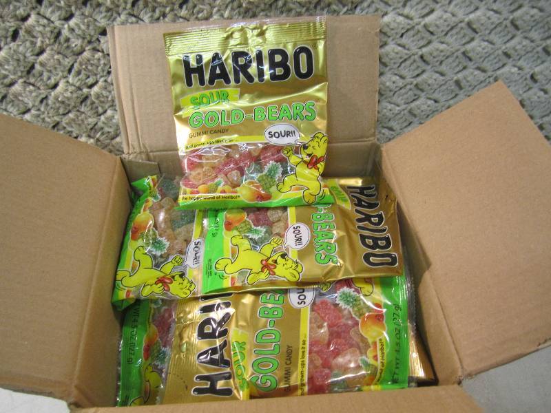 lot 160 image: Box of 12 Bags Haribo Sour Gold Bea...