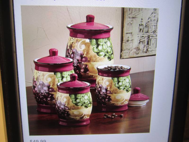 lot 203 image: Grape Vinyard Canister Set Open Box...