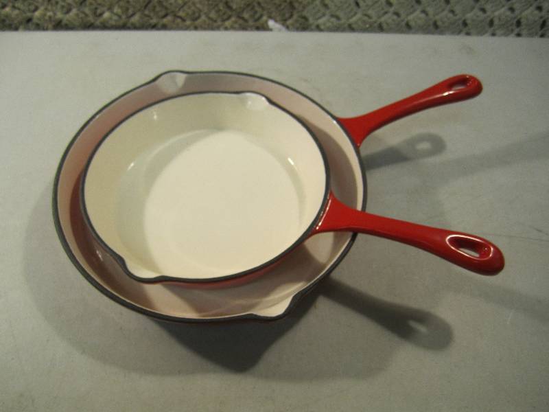 lot 227 image: Pair of Coated Cast Iron Pans 8 an...