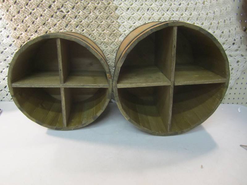 lot 228 image: Pair of Wood Wall Hanging Barrel Sh...
