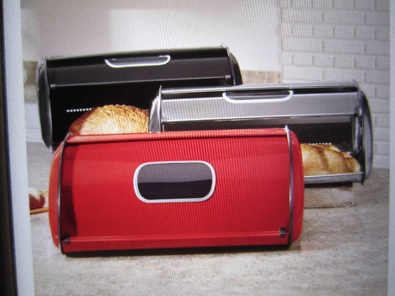 lot 317 image: Metal Breadbox with Window in Red O...