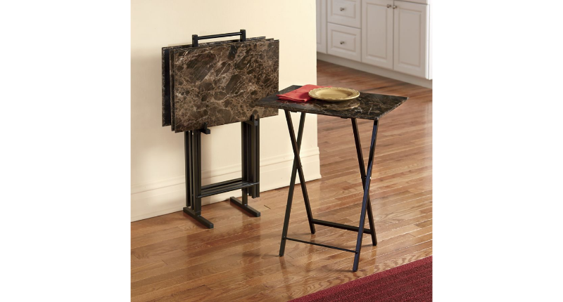lot 245 image: 5-Piece Faux Marble Tray Tables ope...