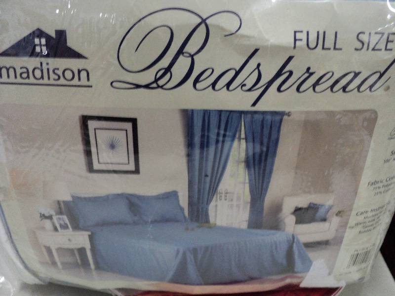 Madison full size blue bedspread...