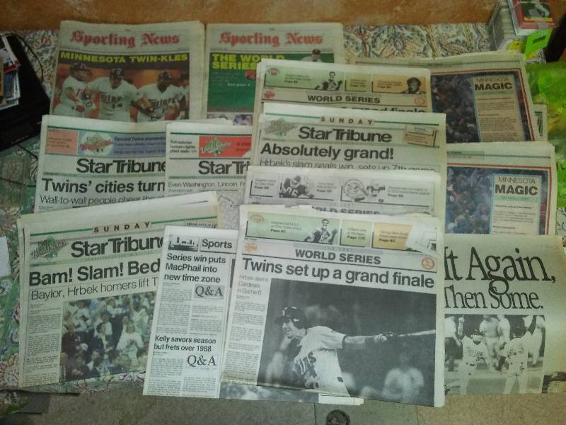 lot 33 image: 12 News Papers on MN Twins championships,
