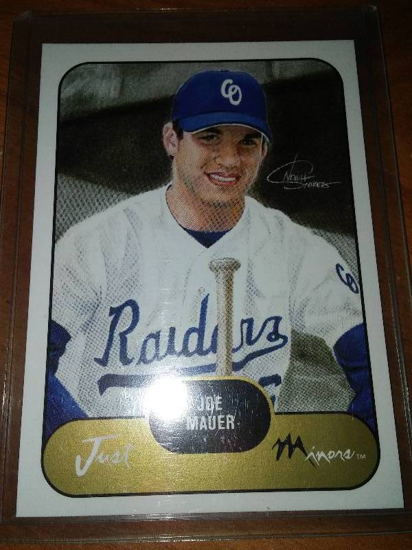 lot 53 image: Joe Mauer 2002 Just Prospects Pre-rookie card.