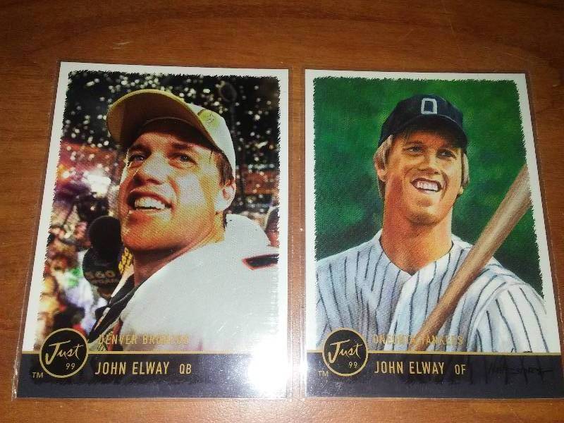 lot 59 image: John Elway MLB rookie cards. Both 81 & 82