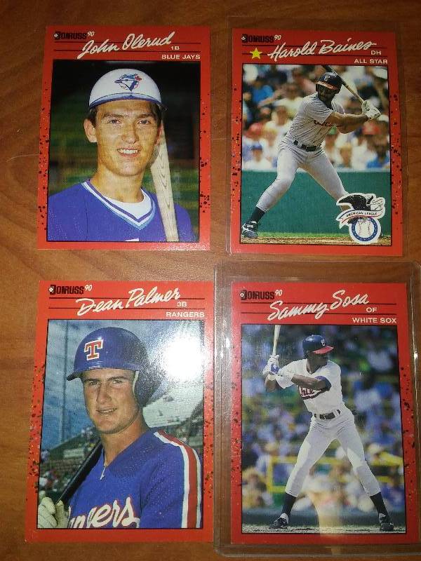 lot 72 image: 1990 A.L. MLB Donruss Rookies. Sosa, Olerud, Baines, Palmer.