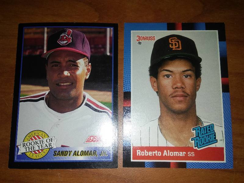 lot 77 image: Alomar Brothers Rookie Cards, Roberto and Sandy. MLB