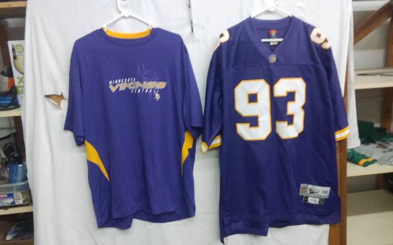 lot 13 image: #93 Vikings John Randle NFL Throwbacks Size XL Jersey & Vikings Dri-Shirt Size 2X
