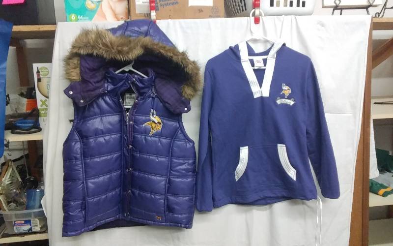 lot 16 image: Ladies Vikings Victorias Secret (Pink) Vest  Size L & NFL For Her Size M Hoodie