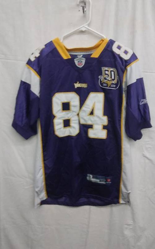 lot 21 image: #84 Vikings Moss 50th Anniversary NFL Equip. Jersey Size 48